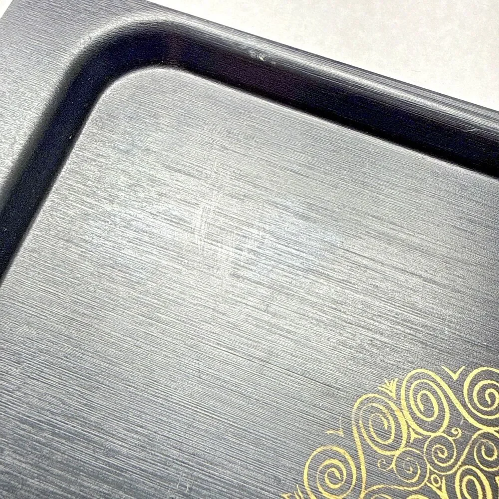 David Douglas Aztec Acca Serving Tray Black Melamine Gold MCM 10x7 Vintage
